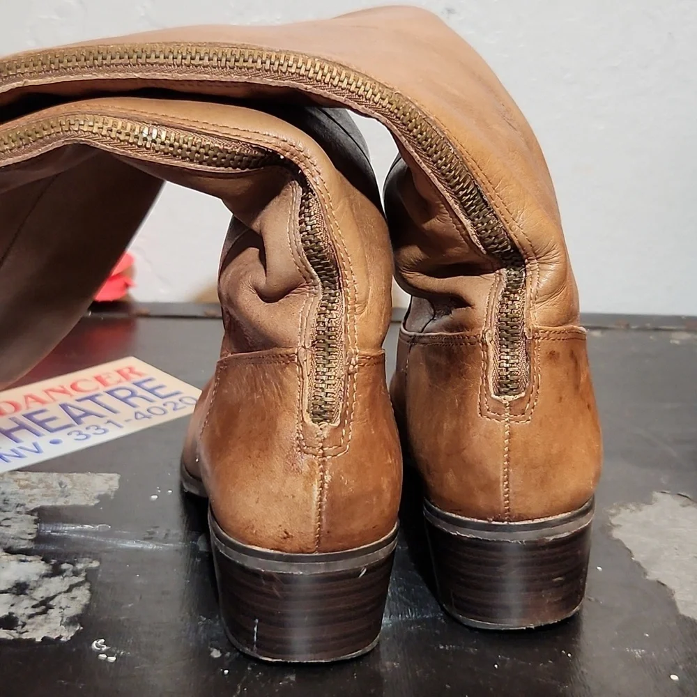 I.N.C. Beverley  Long Distressed Leather Back Zip Tall Boots 7.5M brown